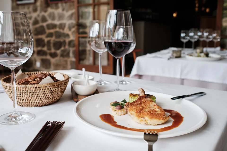 Wine and dish at Restaurante Sebastian